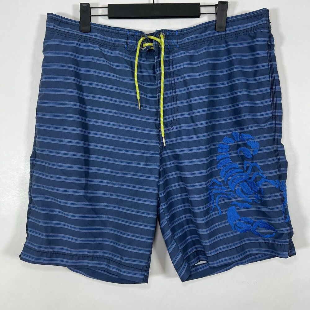 Tommy Bahama Relax Swim Trunks Mens Size Large Blue Striped 34x9 Scorpion Lined